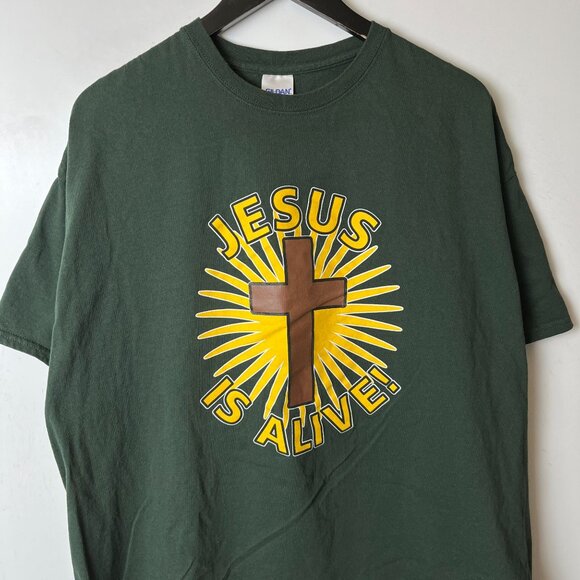 Jesus is Alive T Shirt Vintage Y2K Extra Large XL Adult Green Graphic Tee - Picture 15 of 16